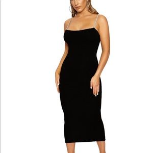Naked Wardrobe Black Rhinestone Dress Midi size S
